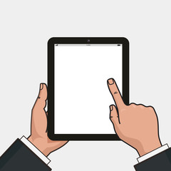 Digital tablet in businessman hands.