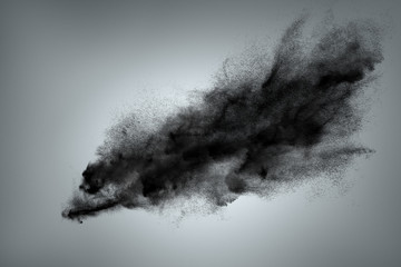 Abstract design of black powder cloud against gray background