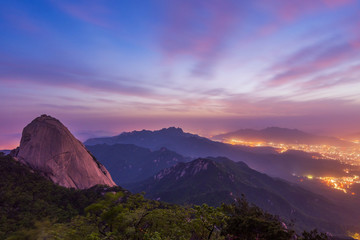 sunrise of Baegundae peak, Bukhansan mountains in Seoul, South K