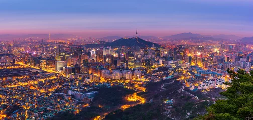 Fotobehang Korea, Panorama van de Stadshorizon van Seoel, Zuid-Korea  © CJ Nattanai