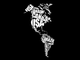 America Map in Typography word cloud concept, names of countries
