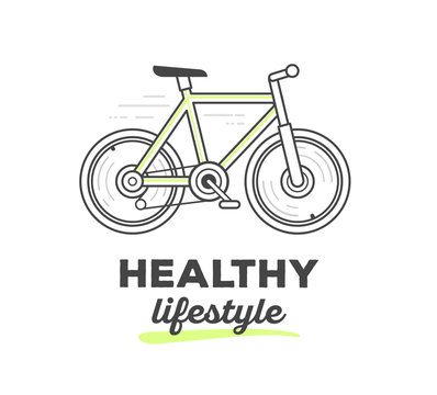 Vector illustration of creative sport bicycle with text on white