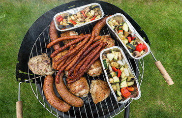 barbecue with delicious grilled meat on grill