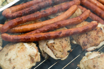 barbecue with delicious grilled meat on grill