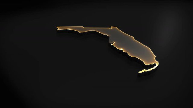 Seamless looping 3D animation of the map of Florida including 2 versions and alpha matte