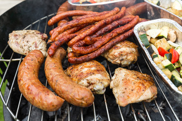 barbecue with delicious grilled meat on grill