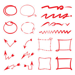 red circles, check marks, arrows