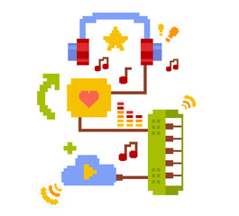 Vector colorful illustration of music online cloud service on wh