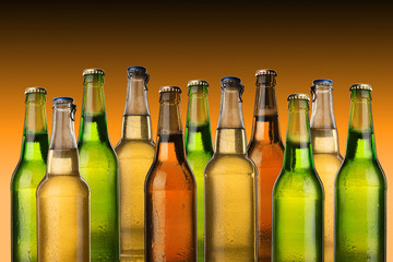 Cold wet beer bottles