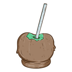Sweet Candy Green Apple With Chocolate And Stick With Color And Line