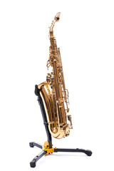 Saxophone - Golden alto saxophone classical instrument isolated on white