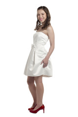 charming teenage girl wearing white dress