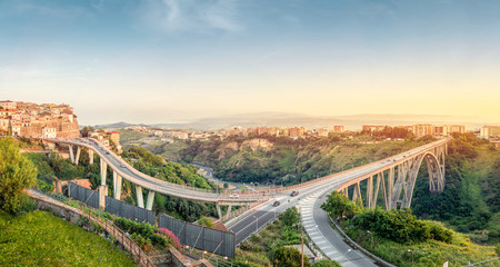 Panoramic view over Catanzaro with Ponte Bisantis, Calabria, Italy - obrazy, fototapety, plakaty