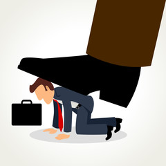 Businessman being crushed by giant feet