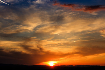 Bright sundown in mountains