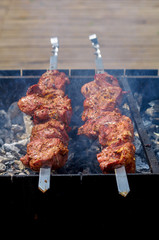 Assorted pork meat on the barbecue