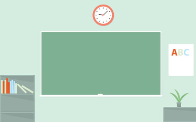 Green chalkboard. Empty schoolroom