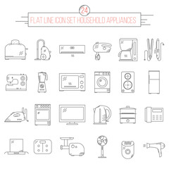 flat line icon set of 24 item household appliances