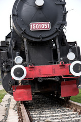 Front view old steam locomotive on natural light