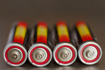Row of alkaline battery. Technology concept. Low depth of field.