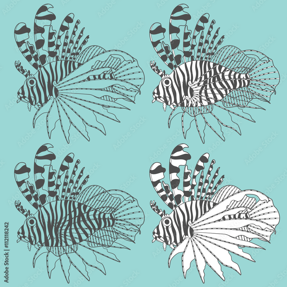 Aufkleber vector set of illustrations with lionfish. isolated objects.