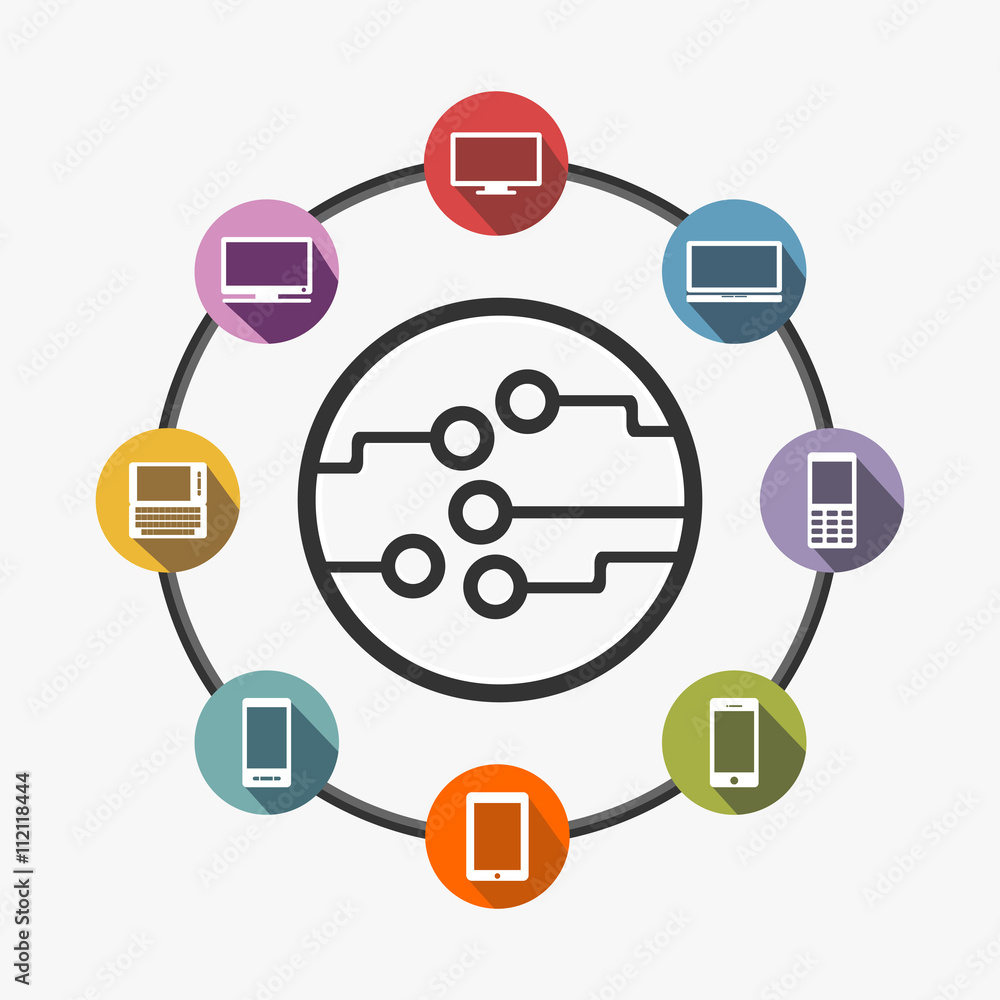 Poster abstract background with integrated circles and icons for digital, internet, network, connect, commu
