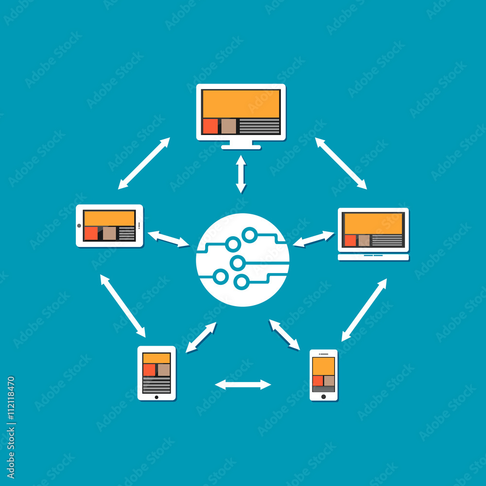 Poster abstract background with integrated circles and icons for digital, internet, network, connect, commu