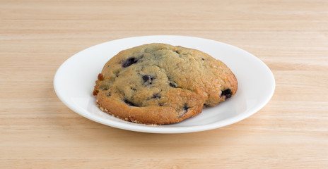 Fresh baked blueberry muffin top on a white plate