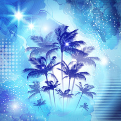 Fototapeta na wymiar Exotic tropical palm trees with fantasy sunset background
