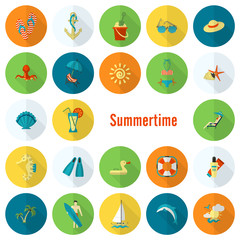 Summer and Beach Simple Flat Icons