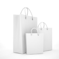 Paper Shopping Bags isolated on white background. 3d rendering.