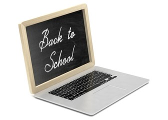  Laptop with chalkboard, back to school, education concept. 3d rendering.
