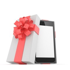 Smartphone in gift box. Isolated on white background. 3d rendering.