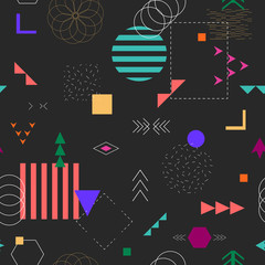 Geometric creative colorful seamless pattern memphis style. Vector illustration. Background, textile, texture.
