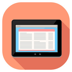 Vector illustration of a modern tablet.
Tablet pc computer internet icon displaying generic page website - Tablet technology with news website information.