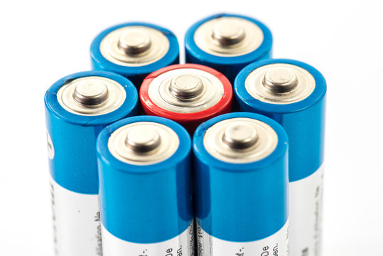 Alkaline batteries aa size on white background