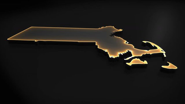 Seamless looping 3D animation of the map of Massachusetts including 2 versions and alpha matte