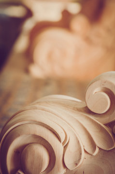 Wood processing. Joinery work. wood carving. the carving object