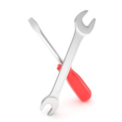 3D Illustration Wrench and screwdriver, service concept