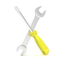 3D Illustration Wrench and screwdriver, service concept