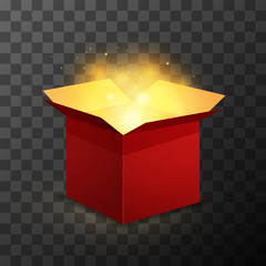 Red box with magic light on transparent background