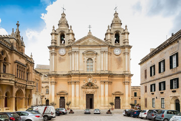 Fototapeta na wymiar Mdina, Malta - May 04 2016: Carmelite Church and Priory in Mdina