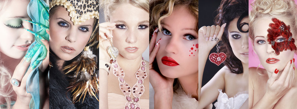 Fashion Frauen Gesichter Visagistik Collage