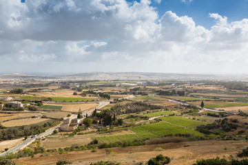 View of the landscape from the walls of Mdina on Malta.