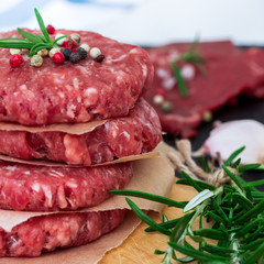 Fresh raw burger cutlets