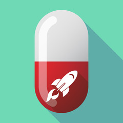 Long shadow vector pill with a rocket