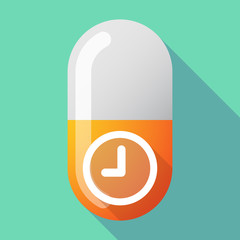 Long shadow vector pill with a clock