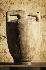 vintage wooden jugs in old mud house ,  background