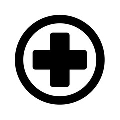 medical sign plus round icon black on white background