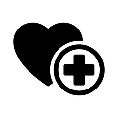 medical heart plus sign icon black on white background